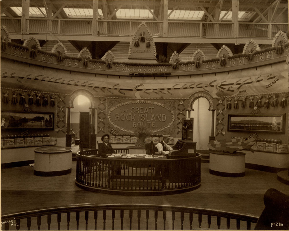 Interior of Agriculture Building. The Great Rock Island Route C.R.I & P.R.Y Railroad Exibit.