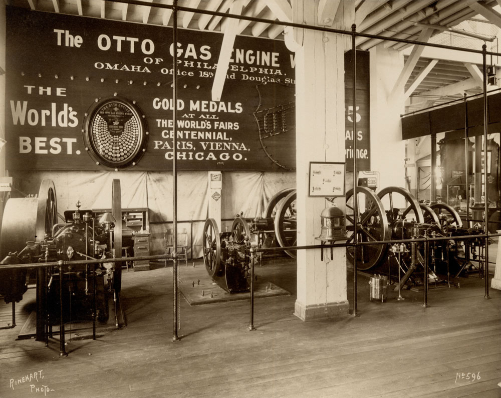 Interior of Transportation and Agricultural Implements Building. Otto Gas Engine Company display.