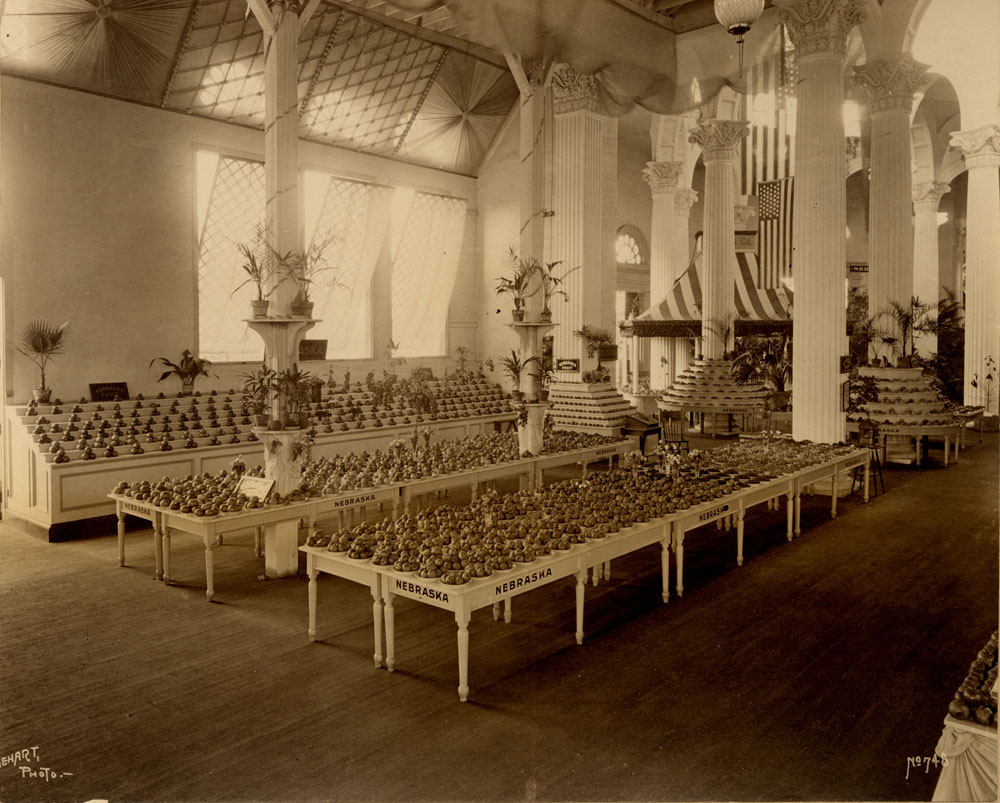 Nebraska produce display. Interior of Horticulture Building.