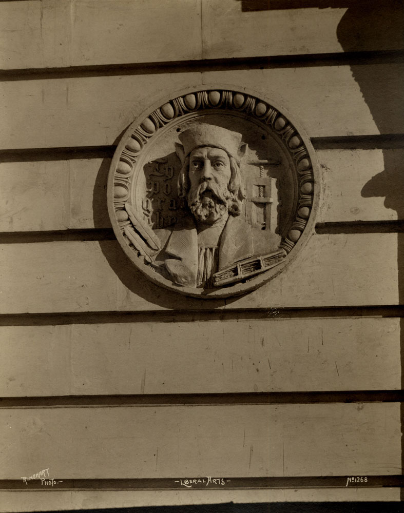 Detail of Liberal Arts Building. Medallion with forward facing man.