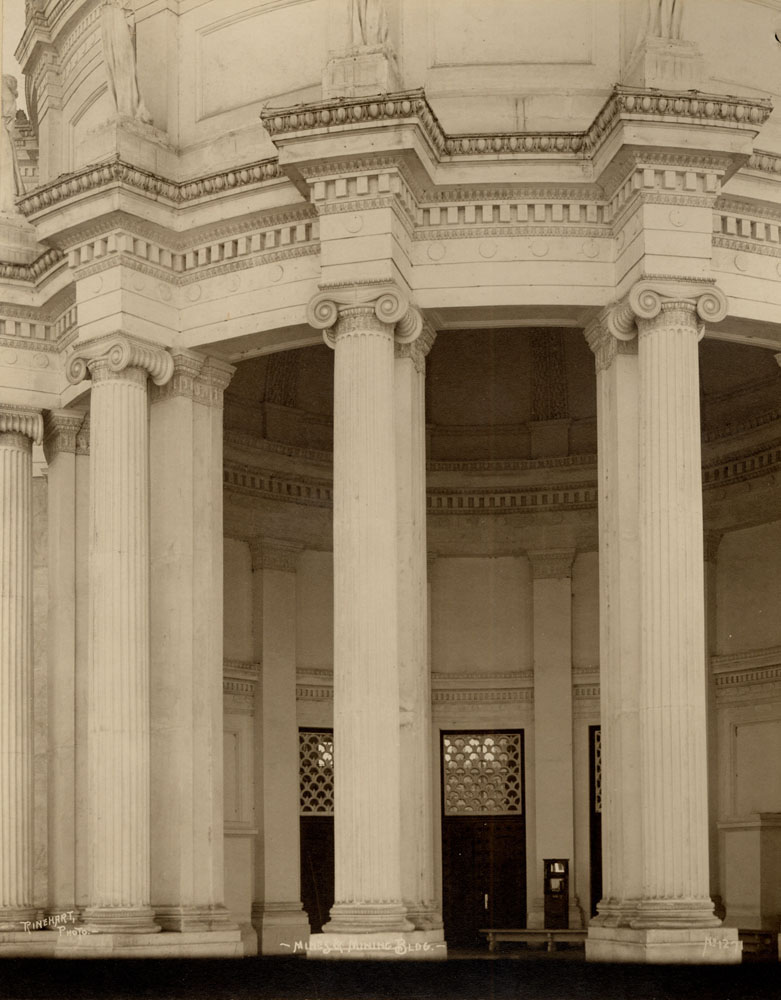 Detail of entrance to Mines and Mining Building. Ionic Columns.