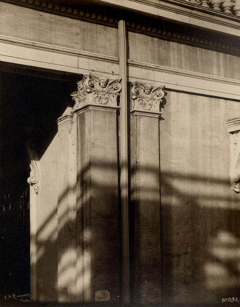 Detail of Boys and Girls Building. Pilasters topped by mascarons.