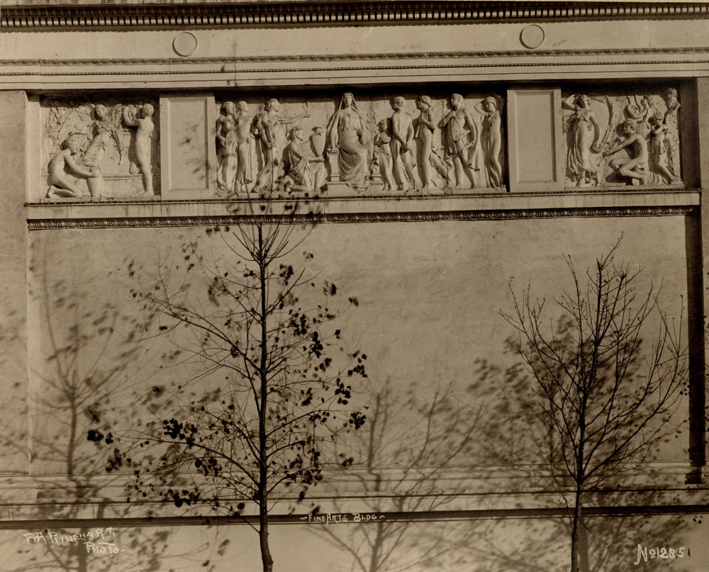 Detail of Fine Arts Building. Frieze with figures.