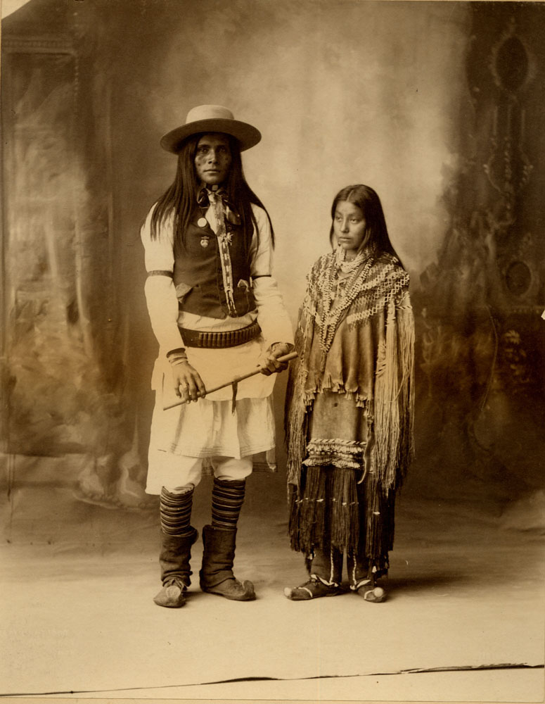 Group Portrait of Indian Congress Participants. White Mountain and Chiricahua Apache Delgates: Bony Tela (White Mountain Apache) and Hattie Tom (Chiricahua Apache)