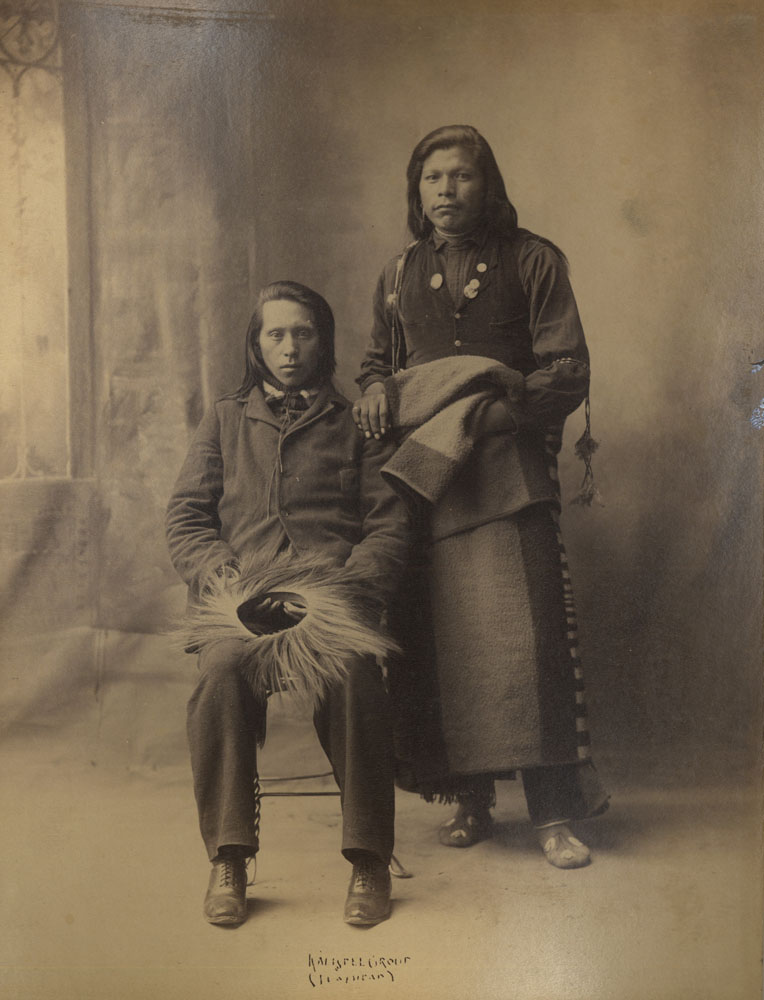 Group Portrait of Indian Congress Partipants. Salish (Flathead) Delegates. Louis Male Wolf and Eneas Michel.