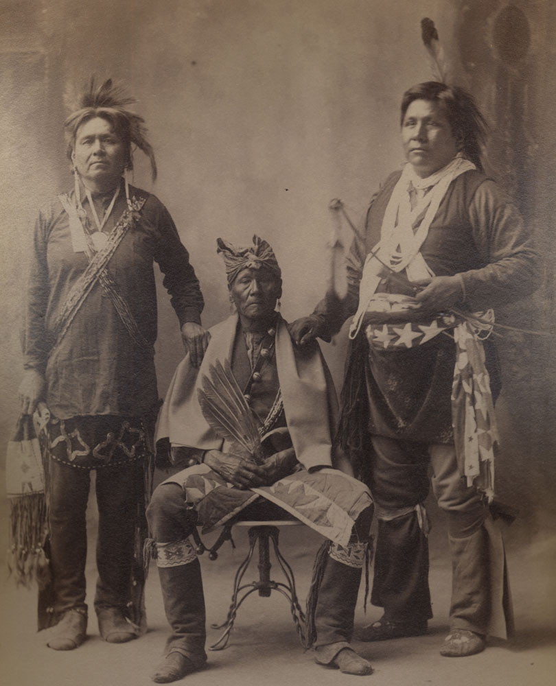 Group Portrait of Indian Congress Participants. Winnebago Delegates. William Hansley, Old Hawk, and Ed Logan