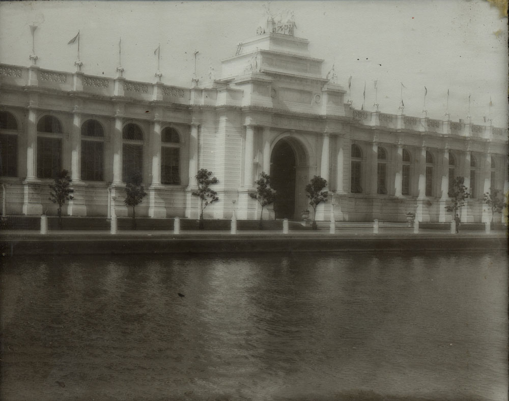 Close up of Manufactures Building looking northeast across lagoon.