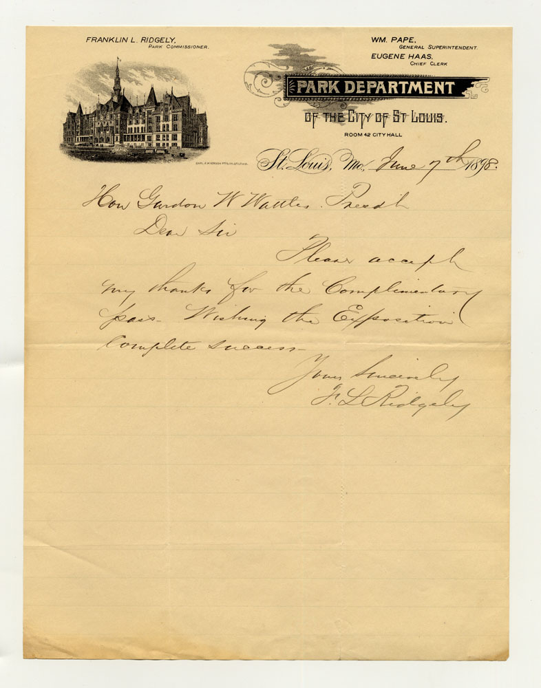 Invitations to Exposition; City and State Officials; St. Louis Park Department. 1 sheet previously folded in sixths. Letter.