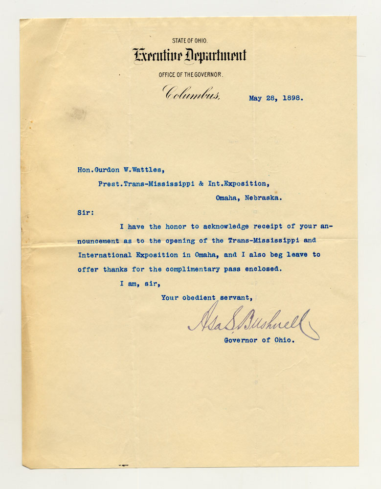 Opening Day Invitations; City and State Officials; Ohio Governor. 1 sheet previously folded in sixths. Letter.