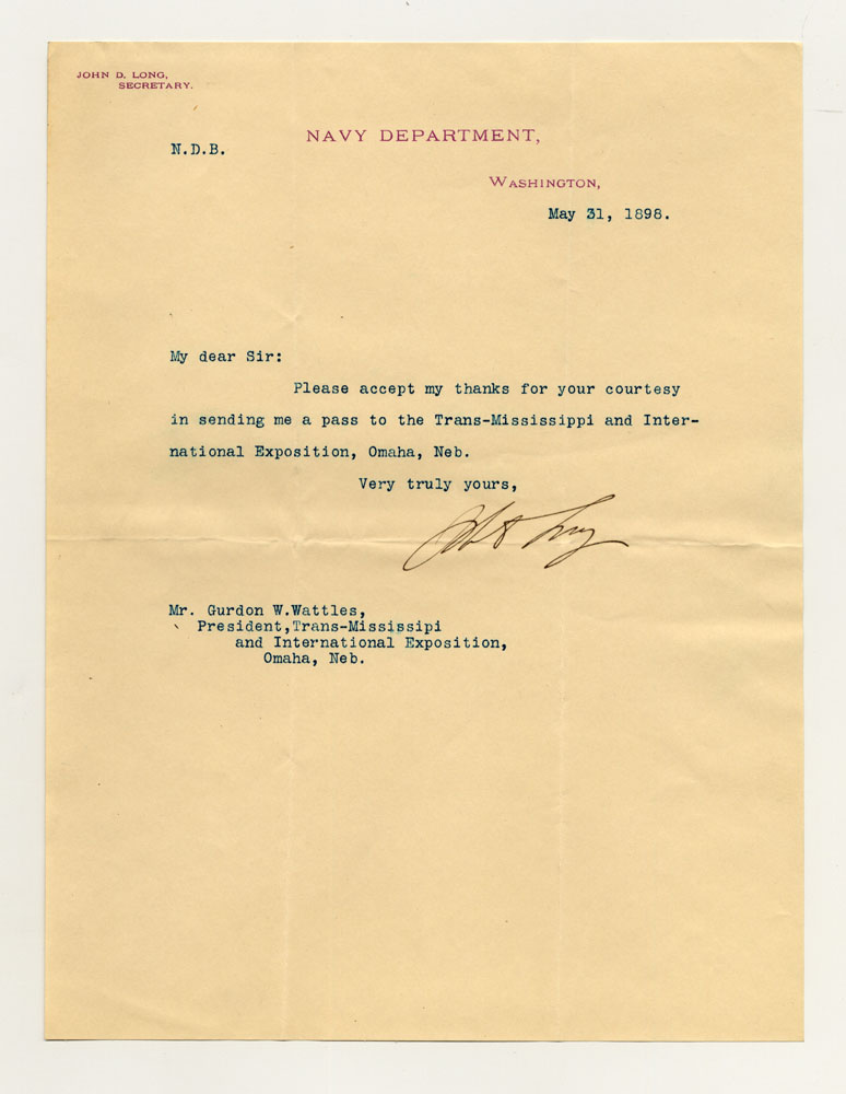Invitations to Exposition; Secretary of Navy. 1 sheet previously folded in sixths. Letter.