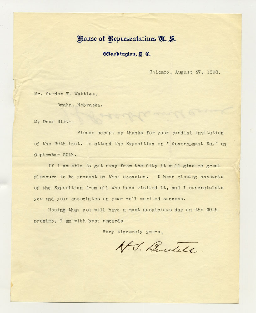 Government Day Invitations; U. S. Representative - Illinois. 1 sheet previously folded in sixths. Letter.