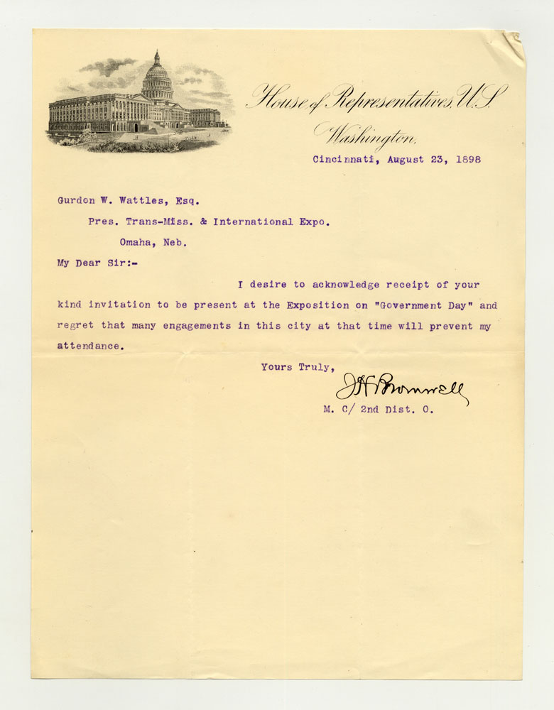 Government Day Invitations; U. S. Representative - Ohio. 1 sheet previously folded in sixths. Letter.