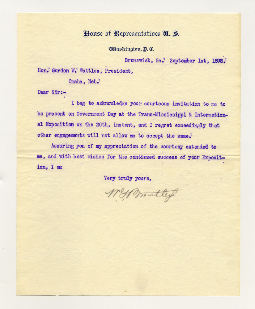 Government Day Invitations; U. S. Representative - Georgia. 1 sheet previously folded in sixths. Letter.