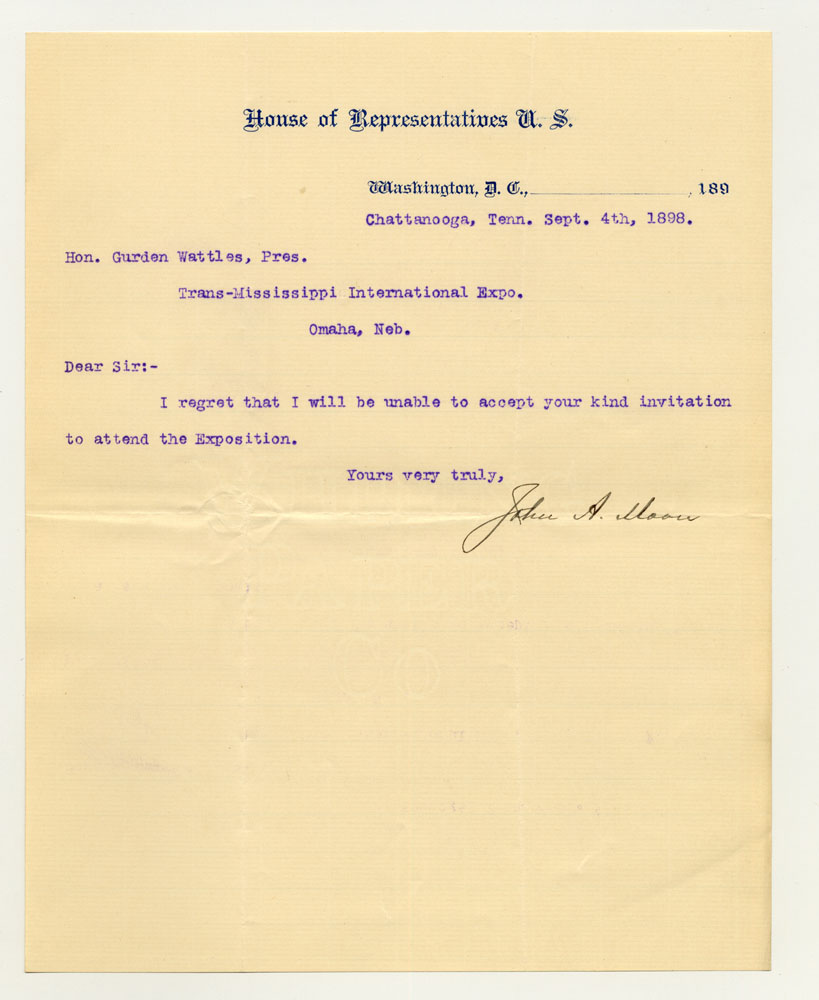 Government Day Invitations; U. S. Representative - Tennessee. 1 sheet previously folded in sixths. Letter.