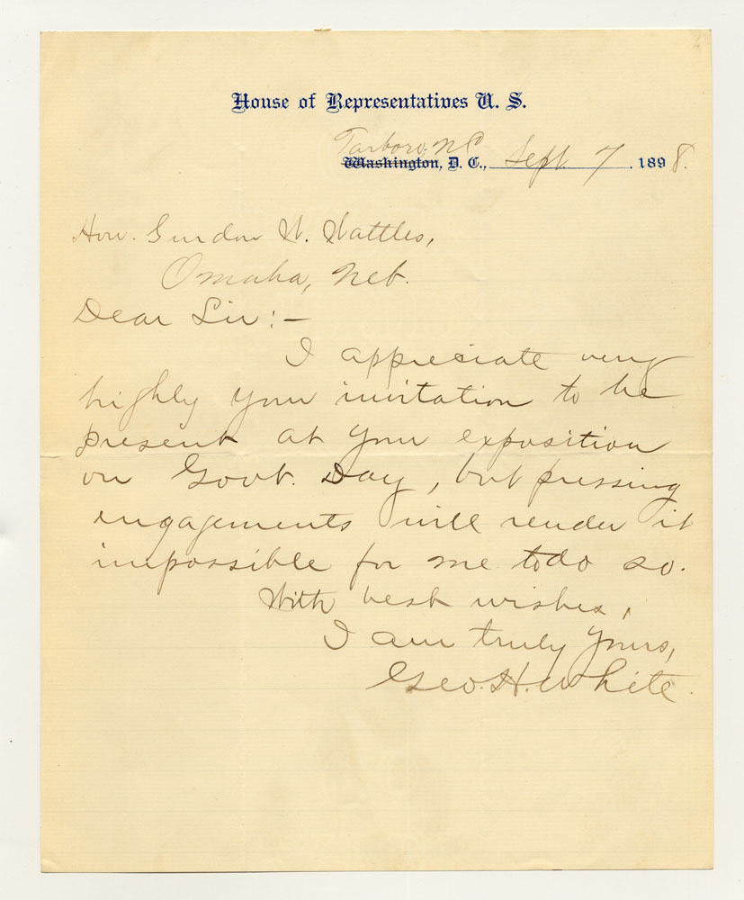 Government Day Invitations; U. S. Representative - North Carolina. 1 sheet previously folded in sixths. Letter.