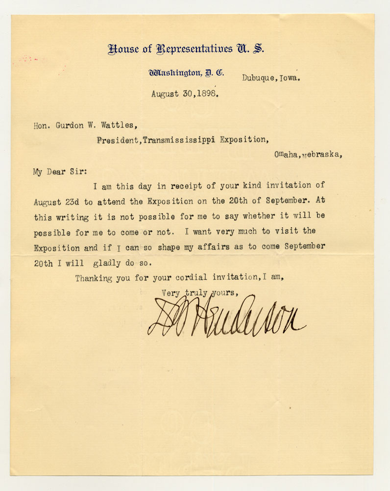 Government Day Invitations; U. S. Representative - Iowa. 1 sheet previously folded in sixths. Letter.