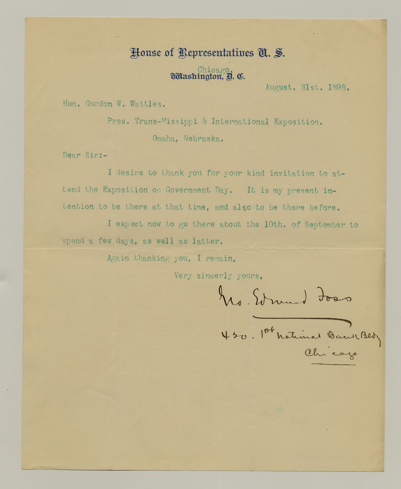 Government Day Invitations; U. S. Representative - Illinois. 1 sheet previously folded in sixths. Letter.