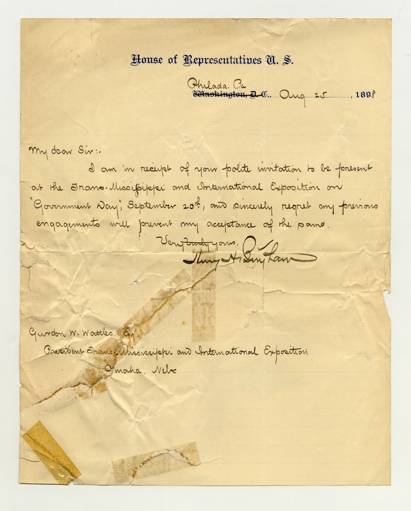 Government Day Invitations; U. S. Representative - Pennsylvania. 1 sheet previously folded in sixths. Letter.