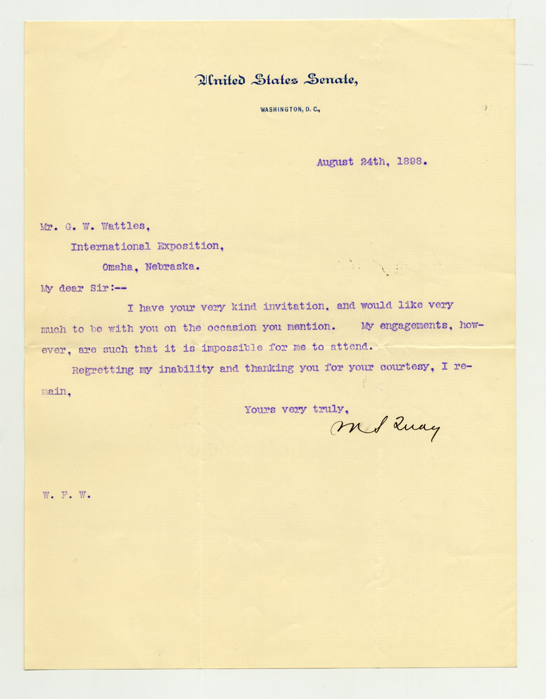 Government Day Invitations; U. S. Senator. 1 sheet previously folded in sixths. Letter.