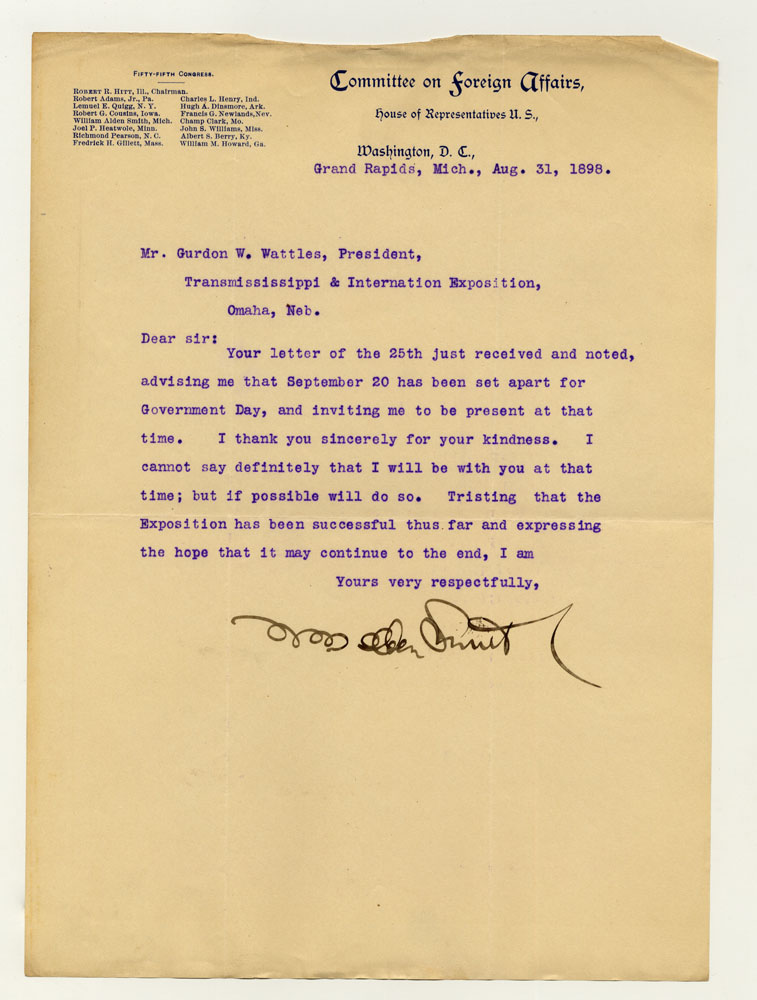 Government Day Invitations; U. S. House of Representatives Committee on Foreign Affairs. 1 sheet previously folded in sixths. Letter.