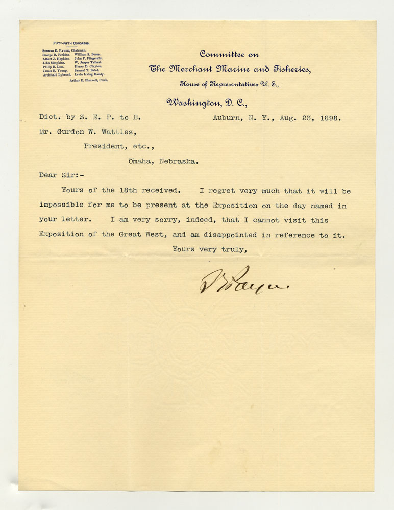Government Day Invitations; U. S. House of Representatives Committee on the Merchant Marine and Fisheries. 1 sheet previously folded in sixths. Letter.