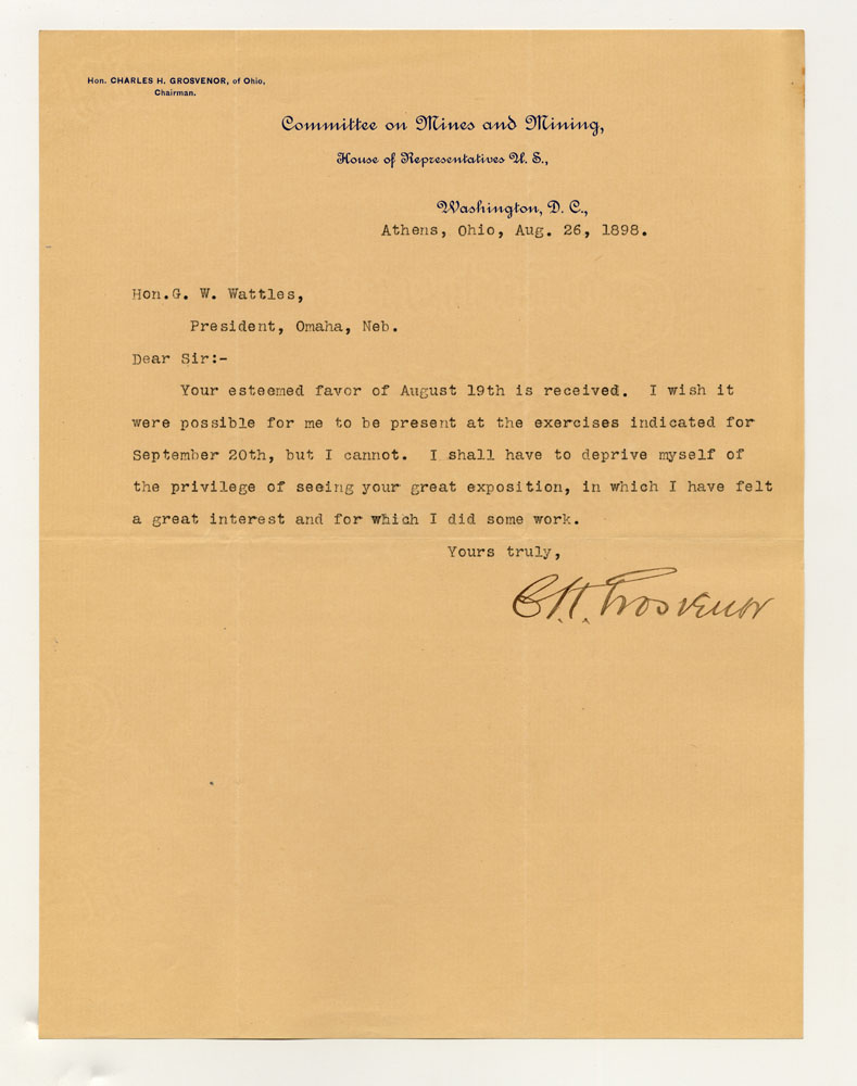 Government Day Invitations; U. S. House of Representatives Committee on Mines and Mining. 1 sheet previously folded in sixths. Letter.