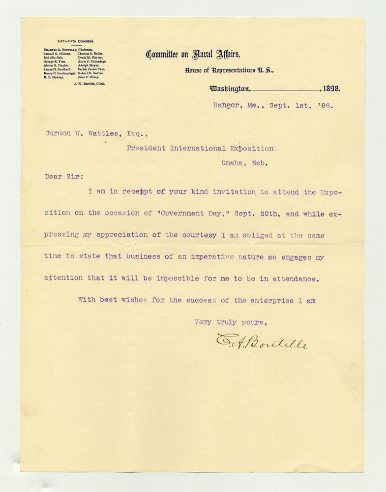 Government Day Invitations; U. S. House of Representatives Committee on Naval Affairs. 1 sheet previously folded in sixths. Letter.