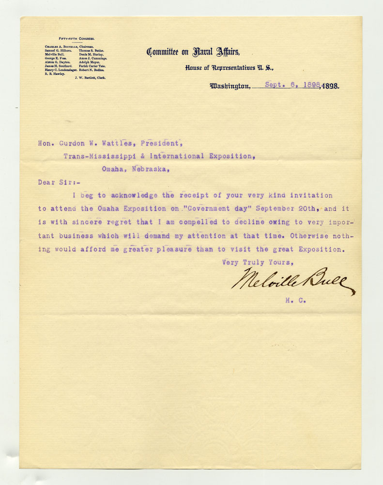 Government Day Invitations; U. S. House of Representatives Committee on Naval Affairs. 1 sheet previously folded in thirds. Letter.