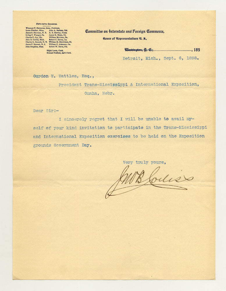 Government Day Invitations; U. S. House of Representatives Committee on Interstate and Foreign Commerce. 1 sheet previously folded in thirds. Letter.