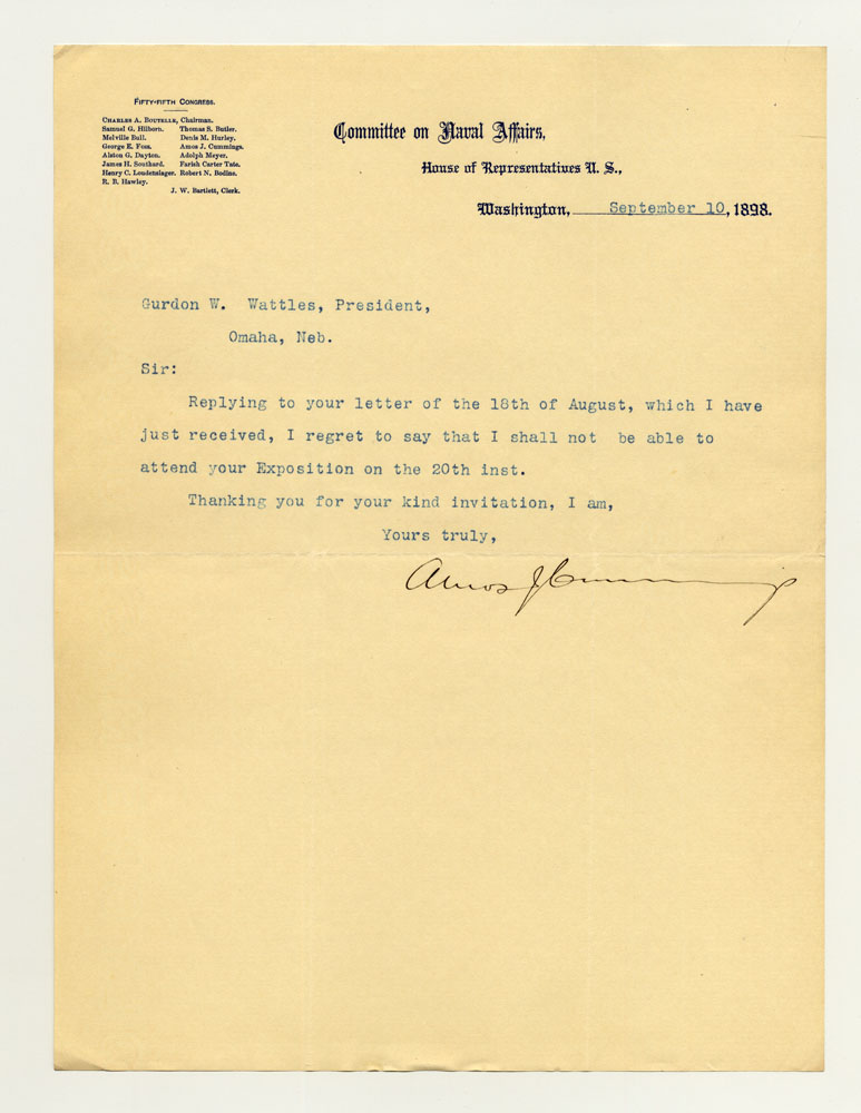 Government Day Invitations; U. S. House of Representatives Committee on Naval Affairs. 1 sheet previously folded in sixths. Letter.