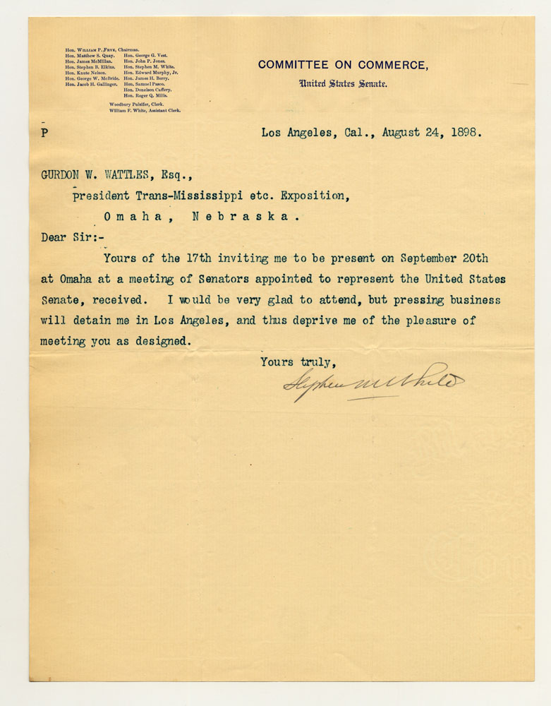 Government Day Invitations; U. S. Senate Committee on Commerce. 1 sheet previously folded in sixths. Letter.