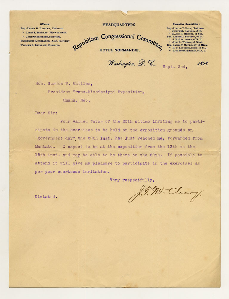 Government Day Invitations; Republican Congressional Committee. 1 sheet previously folded in sixths. Letter.