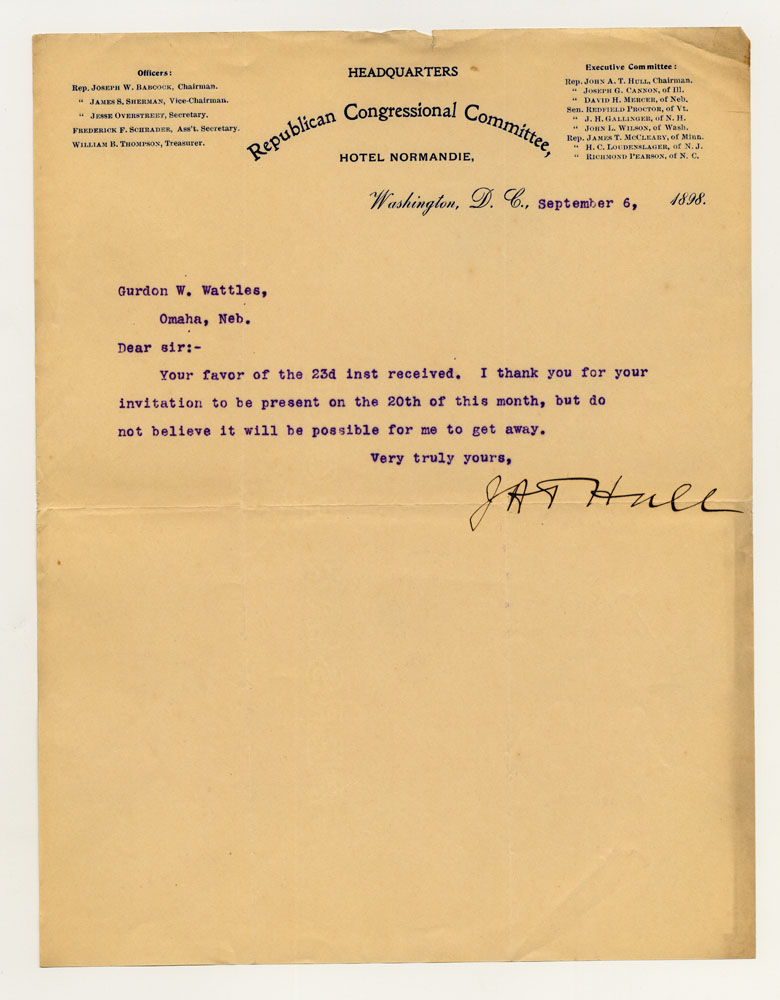 Government Day Invitations; Republican Congressional Committee. 1 sheet previously folded in sixths. Letter.