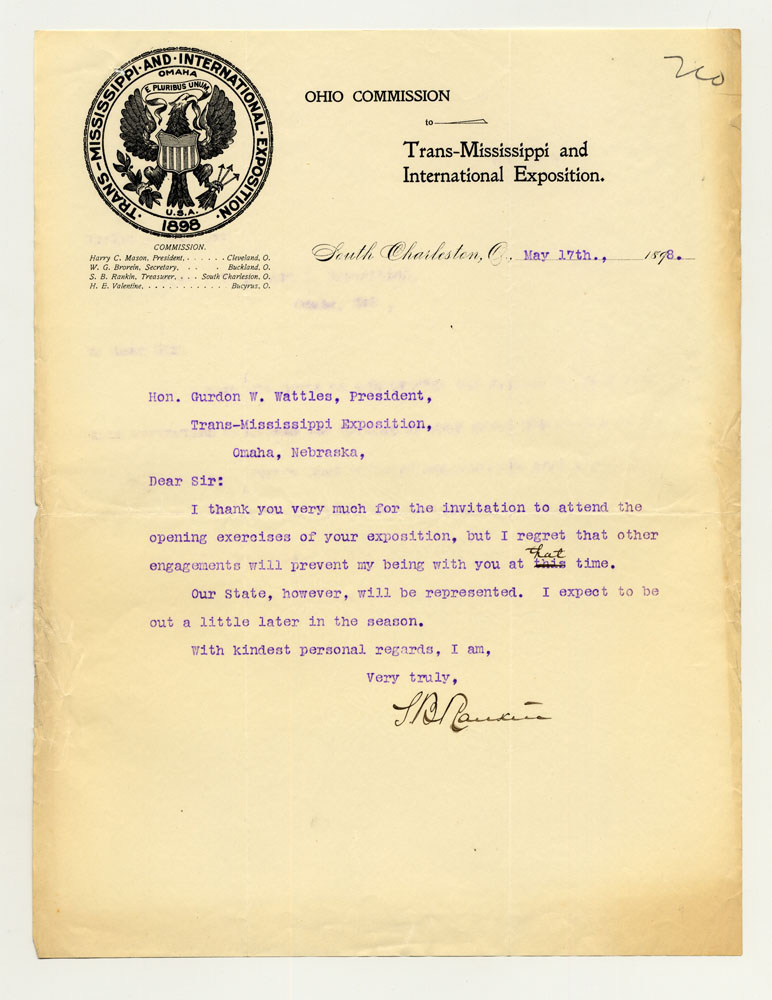 Opening Day Invitations; Ohio Commissioner. 1 sheet previously folded in sixths. Letter.
