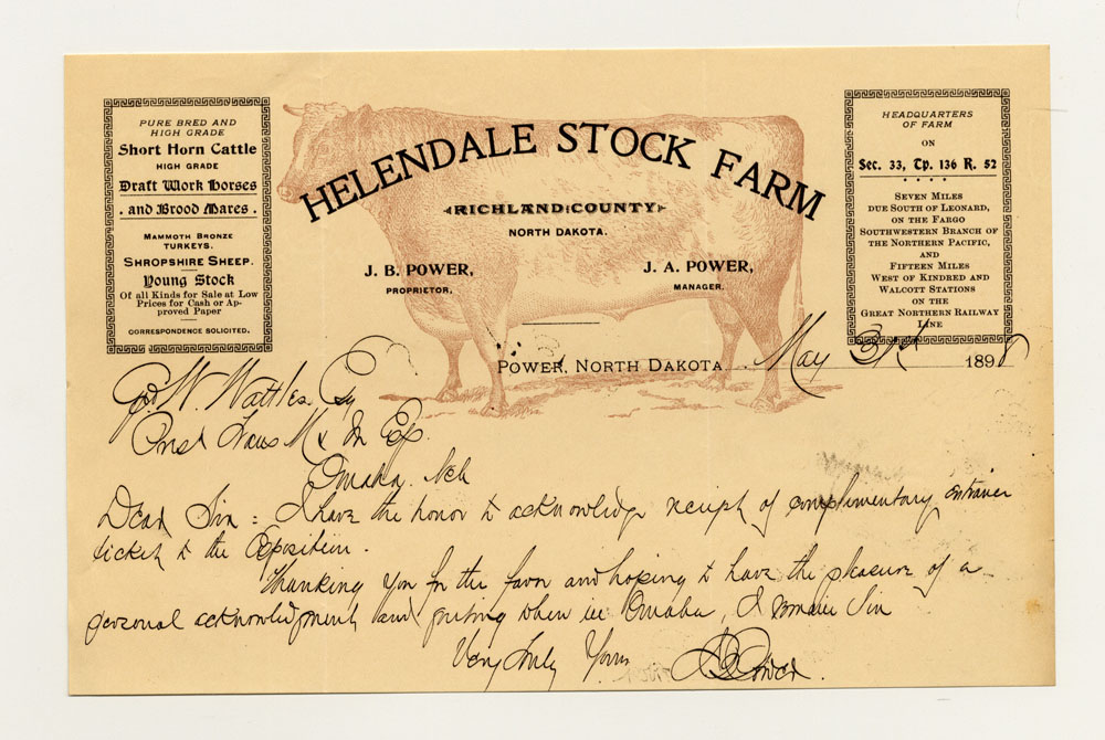 Opening Day Invitations; North Dakota Commissioner. 1 sheet previously folded in thirds. Letter.