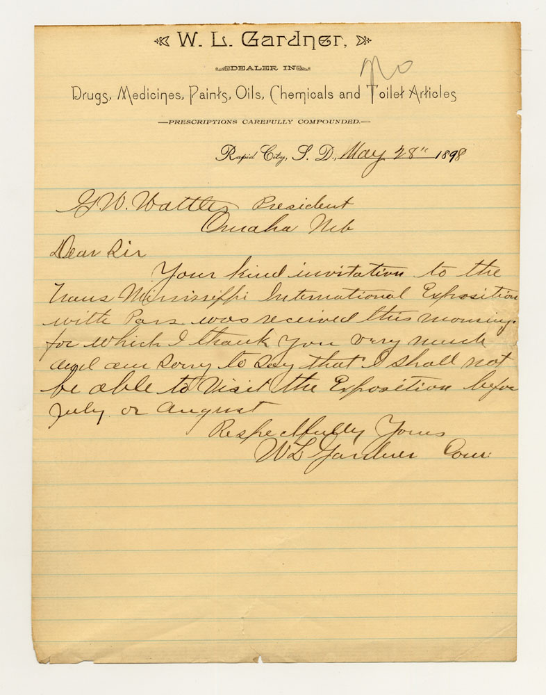 Opening Day Invitations; South Dakota Commissioner. 1 sheet previously folded in sixths. Letter.