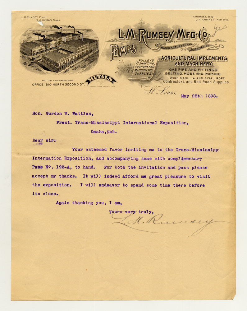 Opening Day Invitations; Missouri Commissioner. 1 sheet previously folded in sixths. Letter.