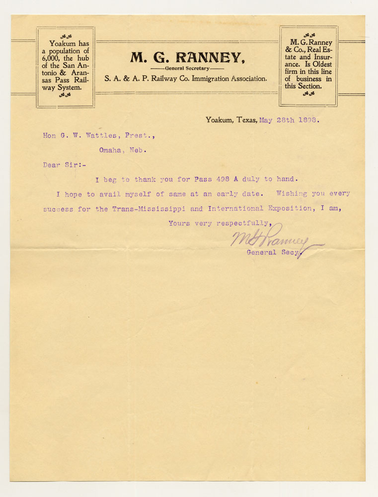 Opening Day Invitations; Railroad Officials. 1 sheet previously folded in sixths. Letter.