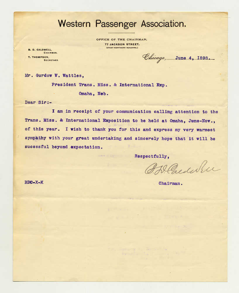 Opening Day Invitations; Railroad Officials. 1 sheet previously folded in thirds. Letter.