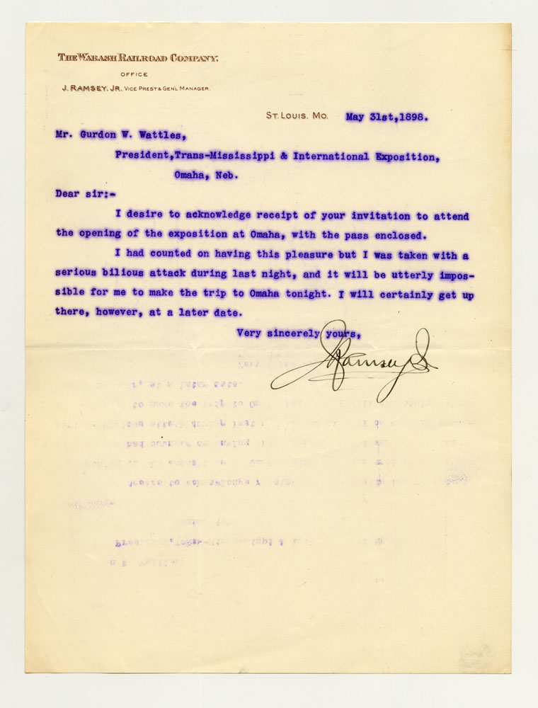 Opening Day Invitations; Railroad Officials. 1 sheet previously folded in sixths. Letter.