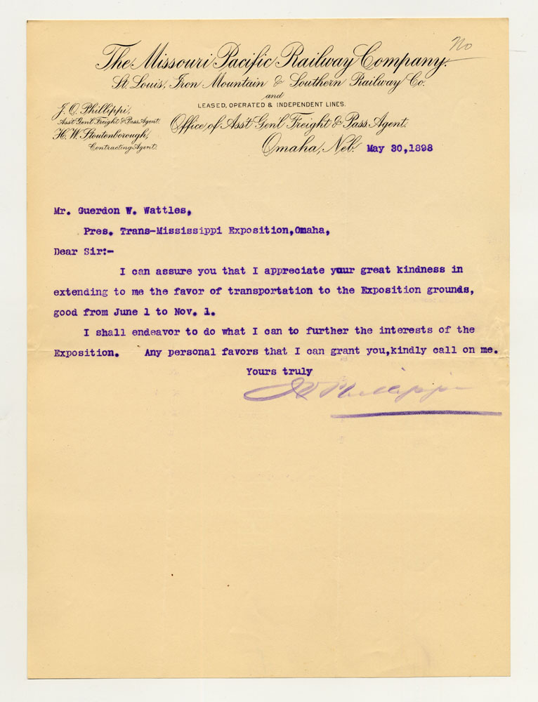 Opening Day Invitations; Railroad Officials. 1 sheet previously folded in sixths. Letter.