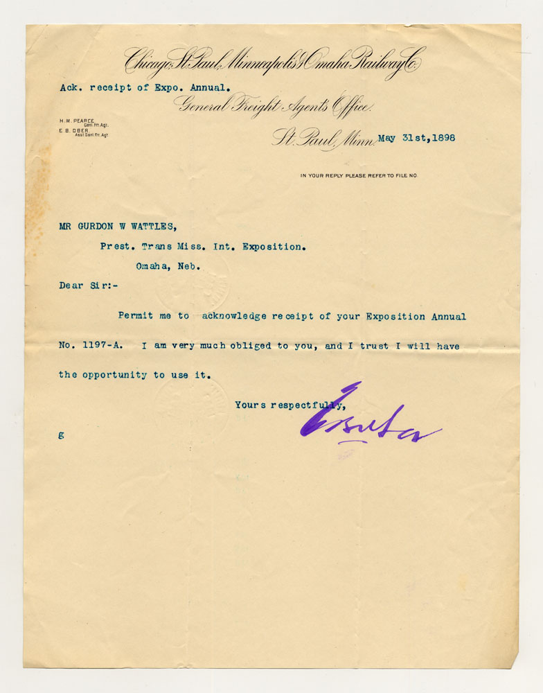 Opening Day Invitations; Railroad Officials. 1 sheet previously folded in sixths. Letter.