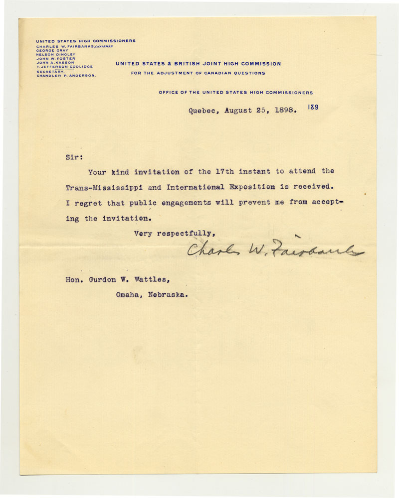 Invitations to Exhibition; U.S. High Commissioner. 1 sheet preivously folded in quarters. Letter.