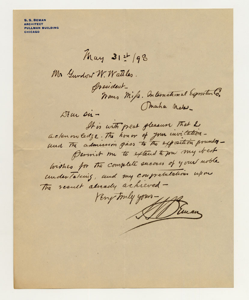 Opening Day Invitations; Architect - Mines & Mining Bldg. 1 sheet previously folded in quarters. Letter.
