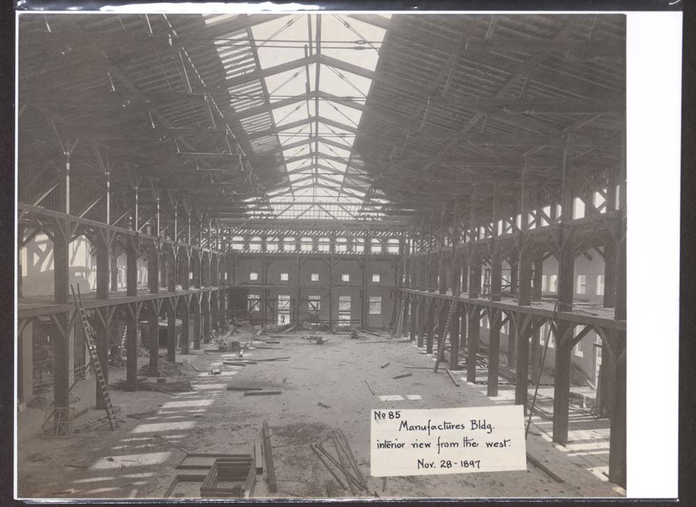 Construction of the Mines and Mining Building. Interior View.